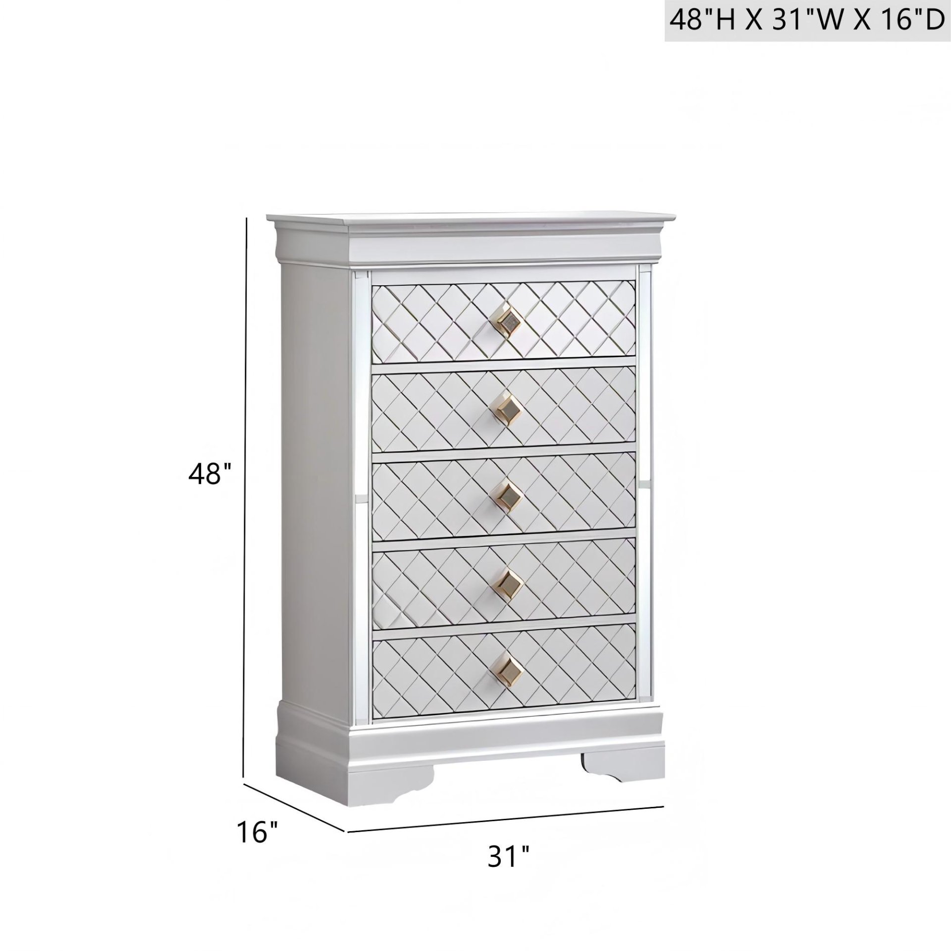 Verona - Chest With Gold Handles And Faux Crystal - White - Image 3