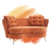 Polyester Fiber Loveseat Sofa Chair Upholstered Couch With Golden Metal Legs Club 2 Seat Sofa For Living Reading Room Bedroom Apartment Small Space Dorm - Orange - Image 2