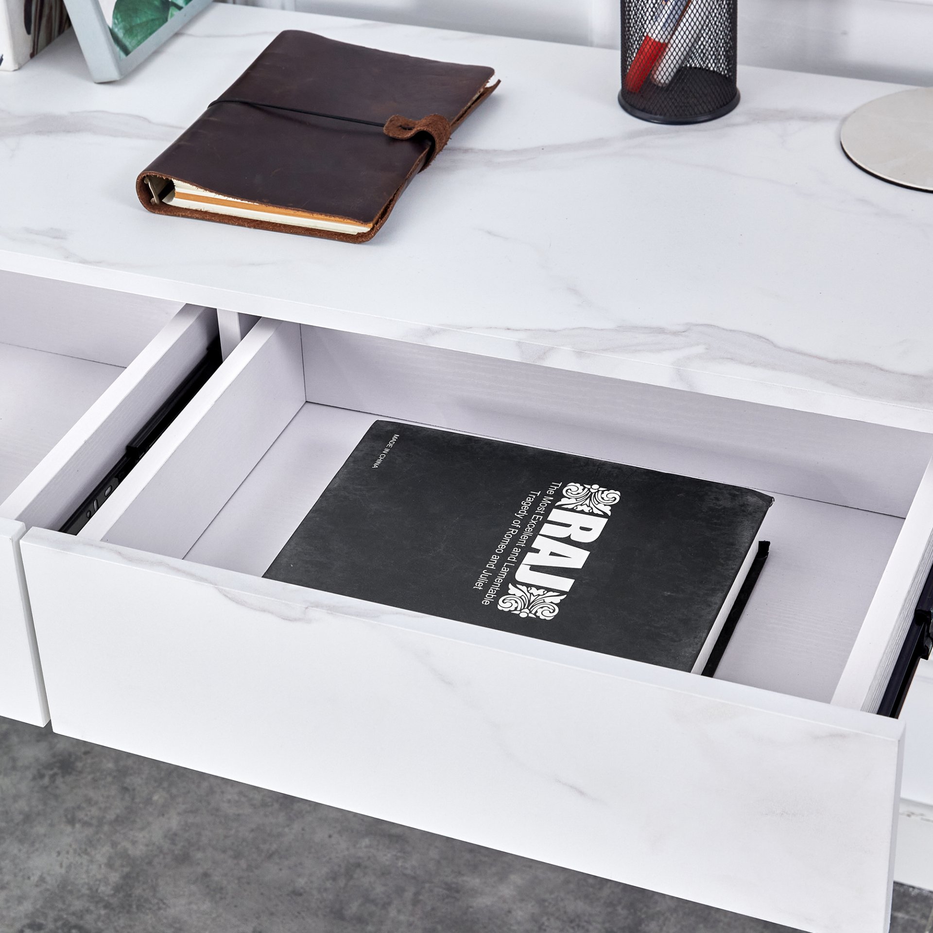 Environmental Protection Minimalist Dresser, Desk, Desktop Computer Desk, With Double Drawer Storage Space, Simple Home, Perfect For Various Styles - White - Image 11