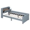 Queen & Twin Long Size Upholstered Platform Bed, Mother & Child Bed With Hydraulic Storage System, Drawer Box, Bedhead Storage Shelf And 2 Pairs Of Sockets & USB Ports - Gray - Image 8