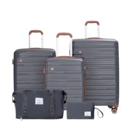 5 Piece Set (20"24"28 +A Travel Bag And A Toiletry Bag), Pp Hardshell Carry On Luggage Set With Tsa Lock Carry On Suitcase Luggage Durable Suitcase - Dark Gray