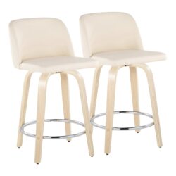 Toriano - Contemporary Fixed Height Counter Stool & Swivel And Round Footrest (Set of 2) - Natural / Cream
