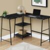 Computer Desk, Home Office, Corner, Storage Shelves, L-Shape, Work, Laptop, Marble Look Laminate, Contemporary, Modern - Black - Image 3