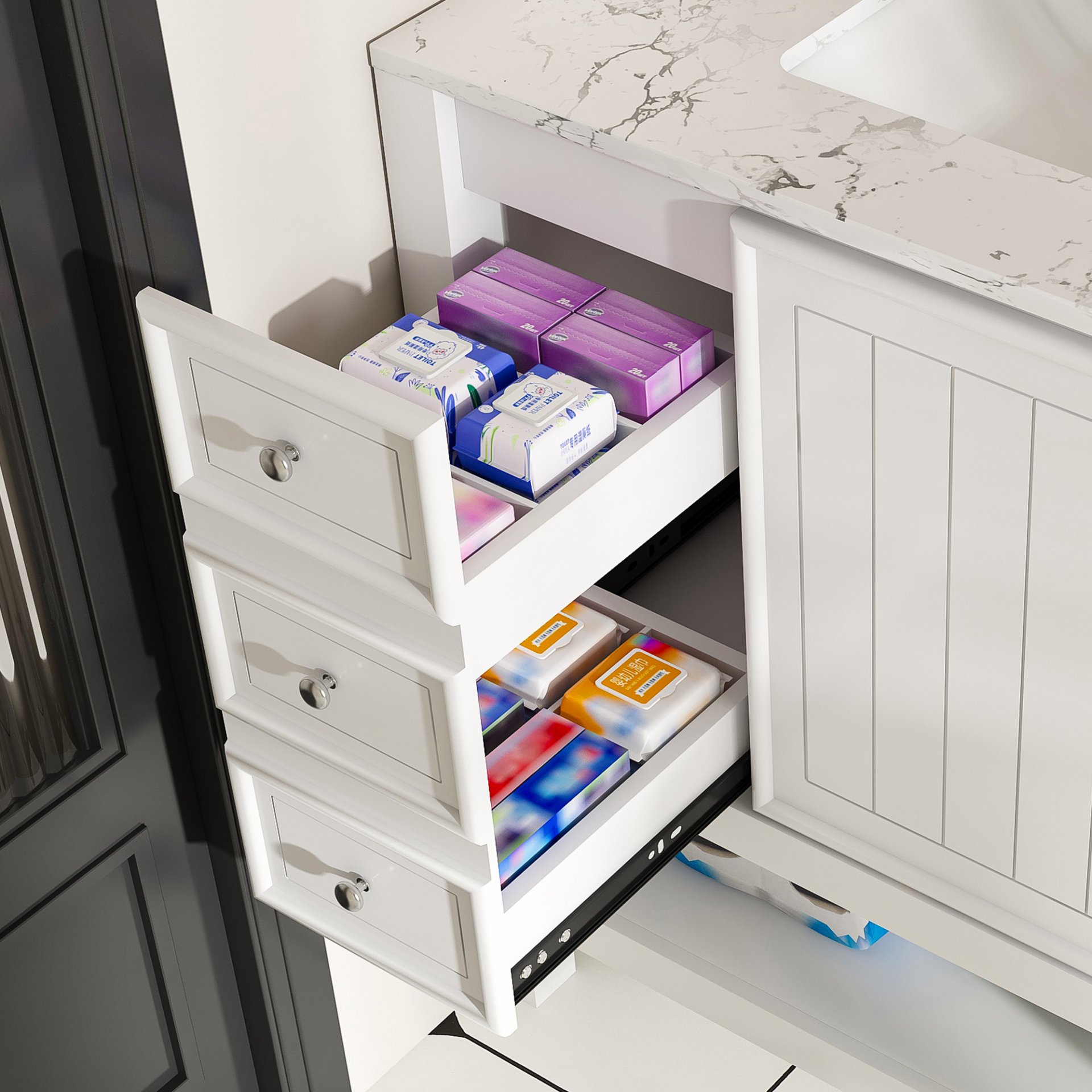 37" Bathroom Vanity, Multi Functional Cabinet With Doors And Drawers, Frame, Single Faucet Hole - White - Image 11