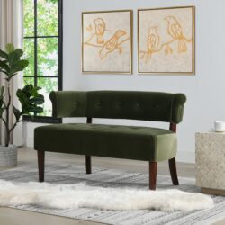Jared - Roll Arm Tufted Bench Settee - Olive Green