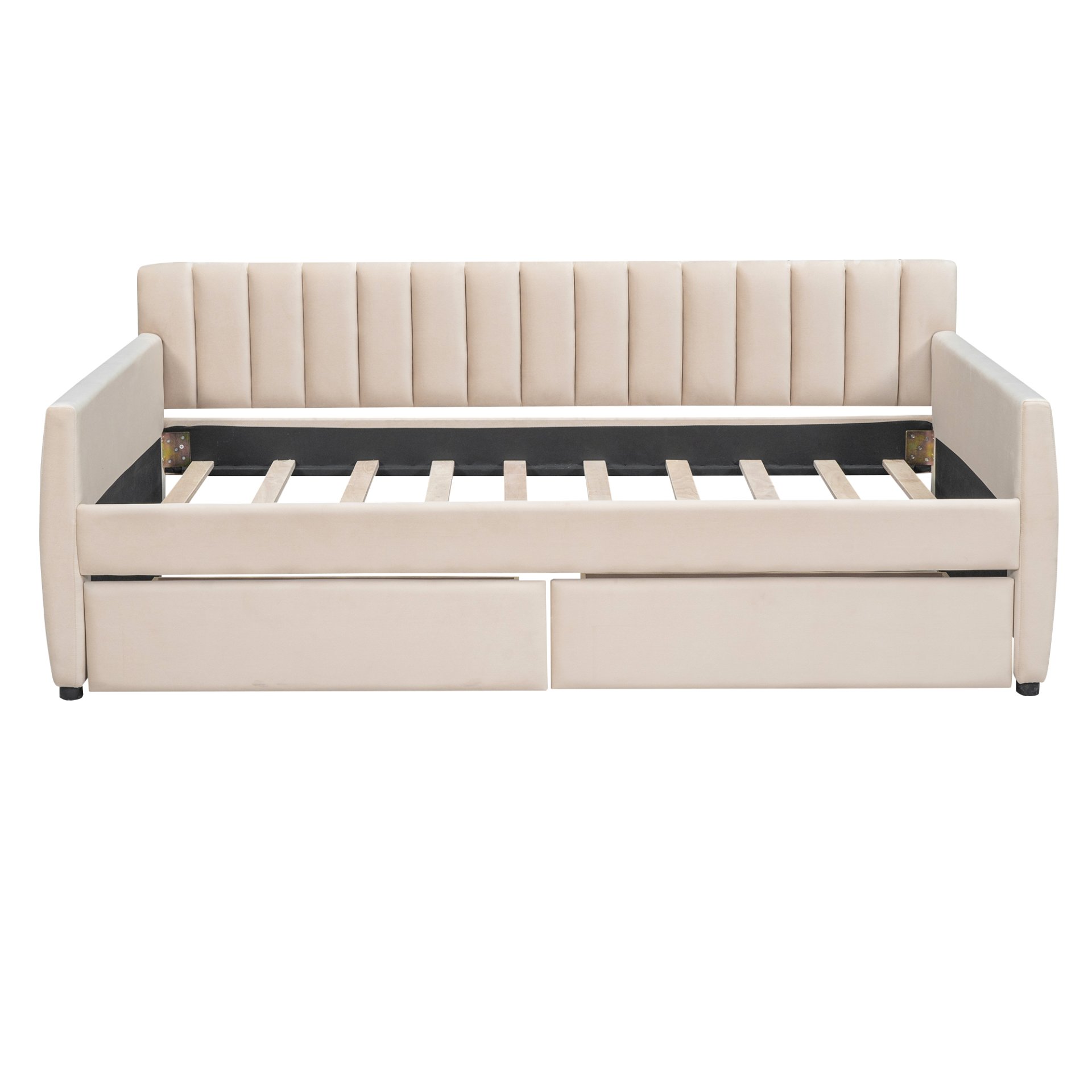 Twin Size Upholstered Daybed & Drawers, Slat Support - Beige - Image 10
