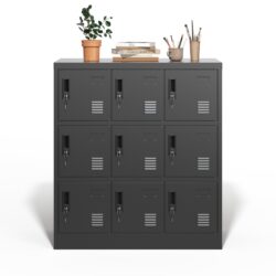 9 Door Employee Storage Locker With Card Slot, Lockers For Office, Gym, School, And Home - Black