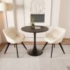 Modern Round Dining Table Set With 2 Chairs Metal Legs, 2 - 4 Person Capacity - Beige / Black - Image 2