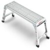 Aluminum Work Platform Large Size Step Stool Folding Portable Work Bench 40" Width Telescopic Feet Height Adjustable - Gray - Image 8