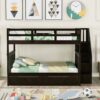 Full Over Full Stairway Bunk Bed With Drawer, Storage And Guard Rail For Bedroom - Espresso - Image 10