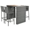5 Pieces Outdoor Patio Wicker Bar Set, Bar Height Chairs With Non-Slip Feet And Fixed Rope, Removable Cushion, Acacia Wood Table Top - Brown / Gray - Image 7