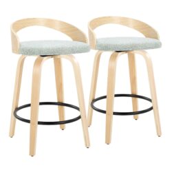Grotto - Mid-Century Modern Fixed Height Counter Stool With Swivel With Round Footrest (Set of 2) - Natural / Green