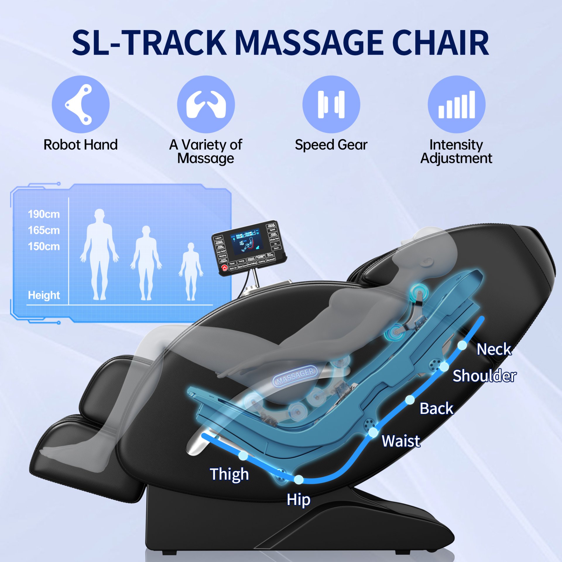Full Body Massage Chair, Full Body Zero Gravity With 3D Massage Mechanism, 6 Auto Massage Mode, Waist And Calf Heater, Foot Roller, Bluetooth Speaker - Black - Image 4
