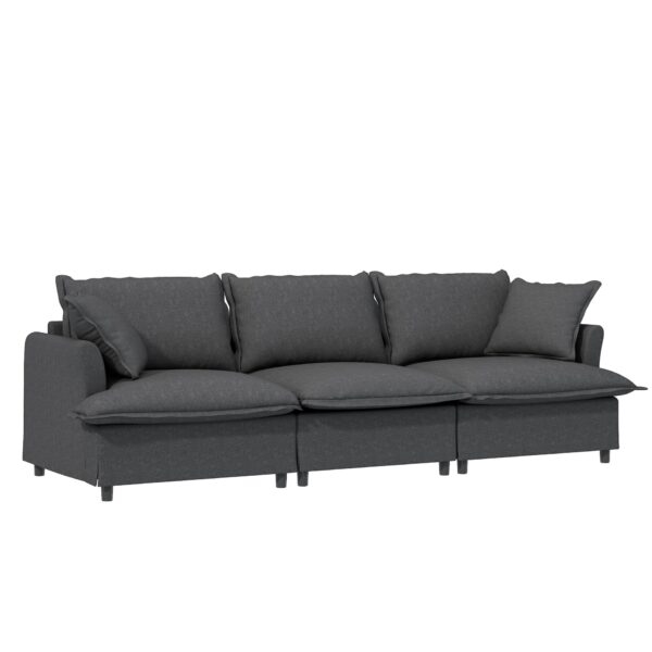 3 Seat Sofa Module For Modular Sectional Wide Seat Cloud Couch With Throw Pillows Upholstered - Gray
