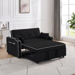 Sofa Bed, 3 In 1 Convertible Sofa Chair Bed, Adjustable Backrest Chair, Chaise Lounge With USB Ports, Cup Holder, Side Pocket - Black