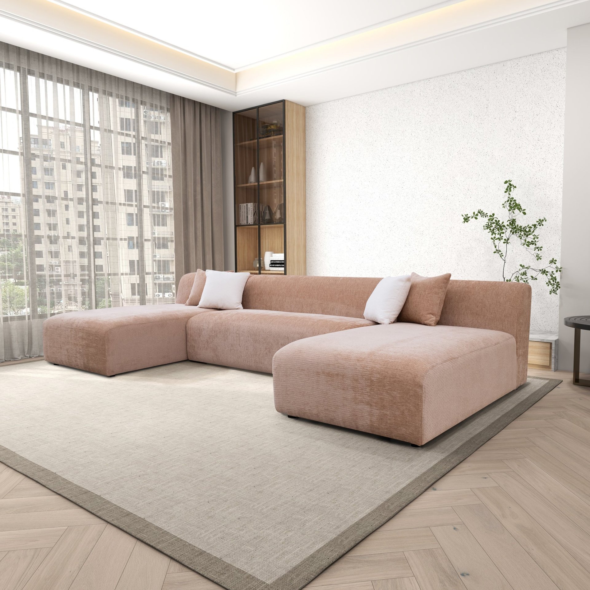 Audrey - U Shape Corner Sofa - Peach - Image 3