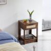 15.75" Rattan End Table With Drawer, Modern Nightstand, Side Table For Living Room, Bedroom - Rustic Brown - Image 5