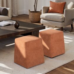 Oliver - Tapered Square Upholstered Ottoman - Spice Orange Fleeced