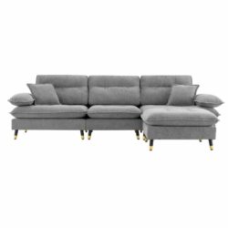 L Shaped Convertible Sectional Sofa 4 Seat Tufted Couch Set With Two Tone Adjust Legs Cloud Movable Ottoman - Gray