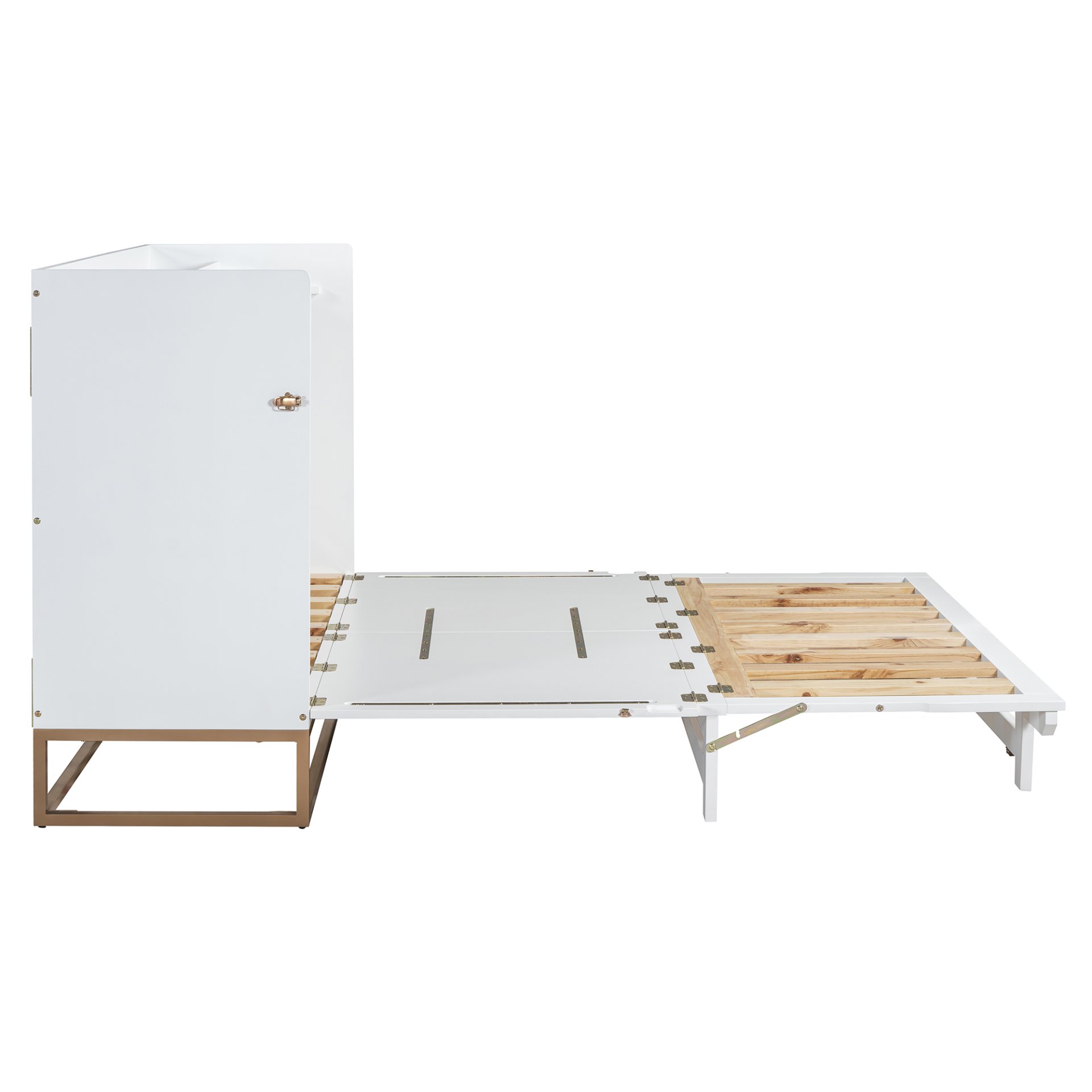 Queen Size Murphy Bed With Iron Legs, Modern Design - White - Image 7