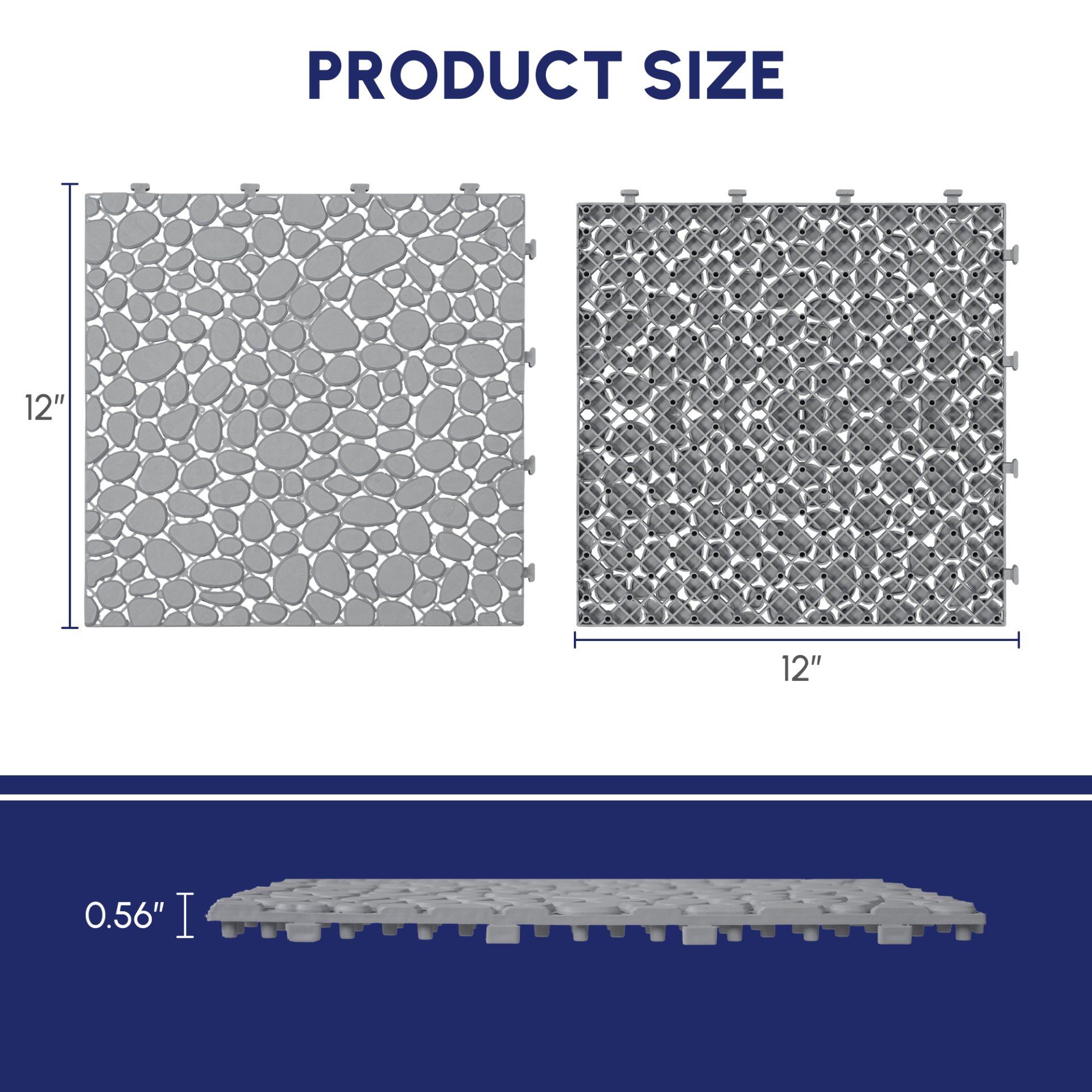 Interlocking Deck Tiles Plastic Waterproof Outdoor All Weather Anti-Slip Bathroom Shower Balcony Porch Strong Weight Capacity Upto 440 Lbs, Pebble Stone Pattern Pack Of 60 - Gray - Image 21
