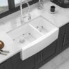 Sink 33" Double Bowl 60 / 40 Kitchen Sink With Deep Basin And Grids - White - Image 5