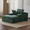 Oversized Chaise Lounge Chair Cozy Cloud Couch, Plush Corduroy Upholstered Sleeper Sofa Daybed With 3 Throw Pillows And Wide Armrest For Living Room - Green - Image 2