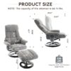 Recliner Chair With Ottoman Modern 360° Swivel Lounge Chair With Footstool Chenille Fabric 5 Point Vibration Massage Seat Heating & 140° Adjustable Backrest - Gray - Image 3