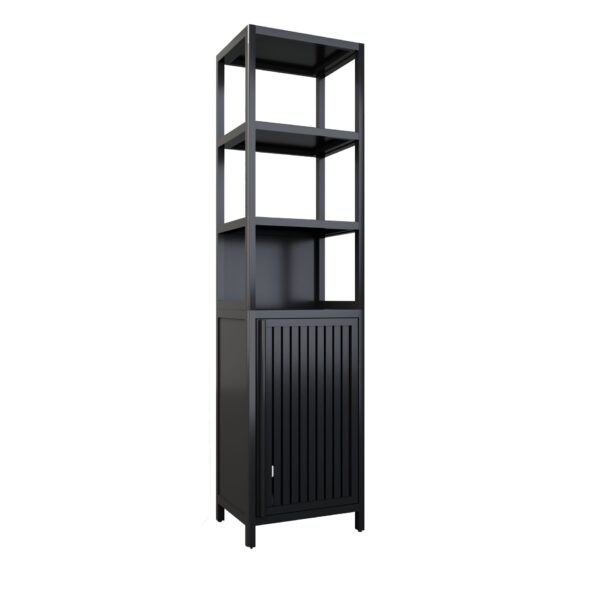 Storage Tall Slim Cabinet With Shutter Door And 3 Tier Shelves - Natural Bamboo, 64.76 Inches - Black