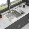 Single Bowl Workstation Kitchen Sink With Cup Washer 16 Gauge Stainless Steel - Black / Gray - Image 6