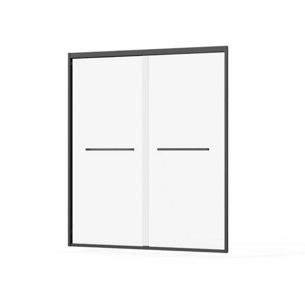 Double Sliding Glass Shower Door Aluminum Framed Enclosure Sgcc Clear Tempered Glass - Matte Black