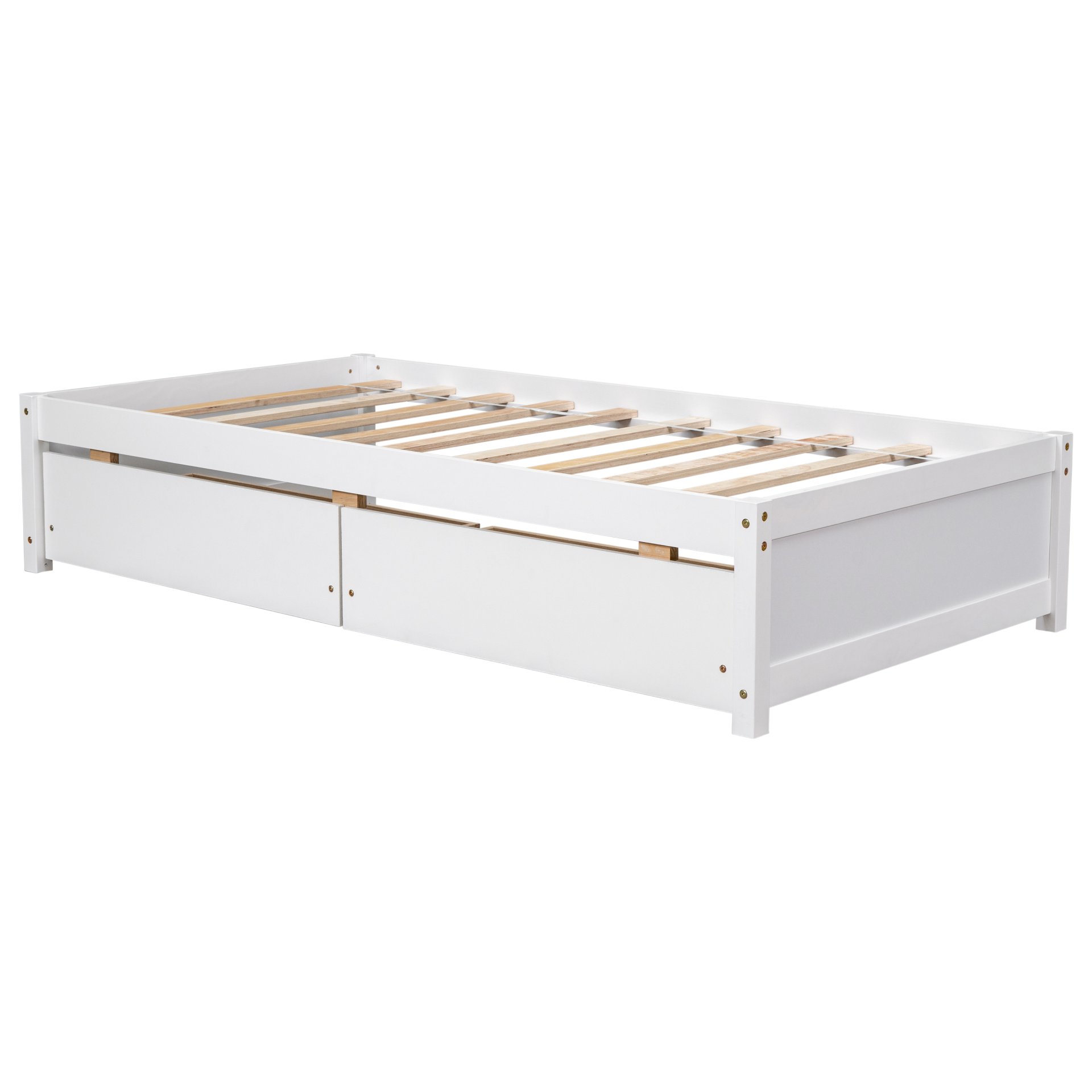 Twin Bed With 2 Drawers, Solid Wood, No Box Spring Needed - White - Image 14