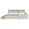 Queen & Twin Long Size Upholstered Platform Bed, Mother & Child Bed With Hydraulic Storage System, Drawer Box, Bedhead Storage Shelf And 2 Pairs Of Sockets & USB Ports - Beige - Image 23