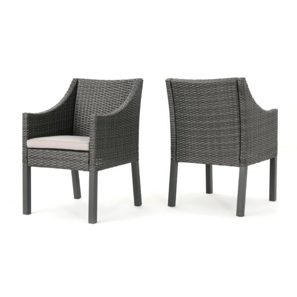 Outdoor Rattan Dining Chair With Straight Legs And Sloped Arms (Set of 2) - Gray / Silver