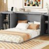 Full Size Murphy Bed With Shelves, Cabinets And USB Ports - Gray - Image 14