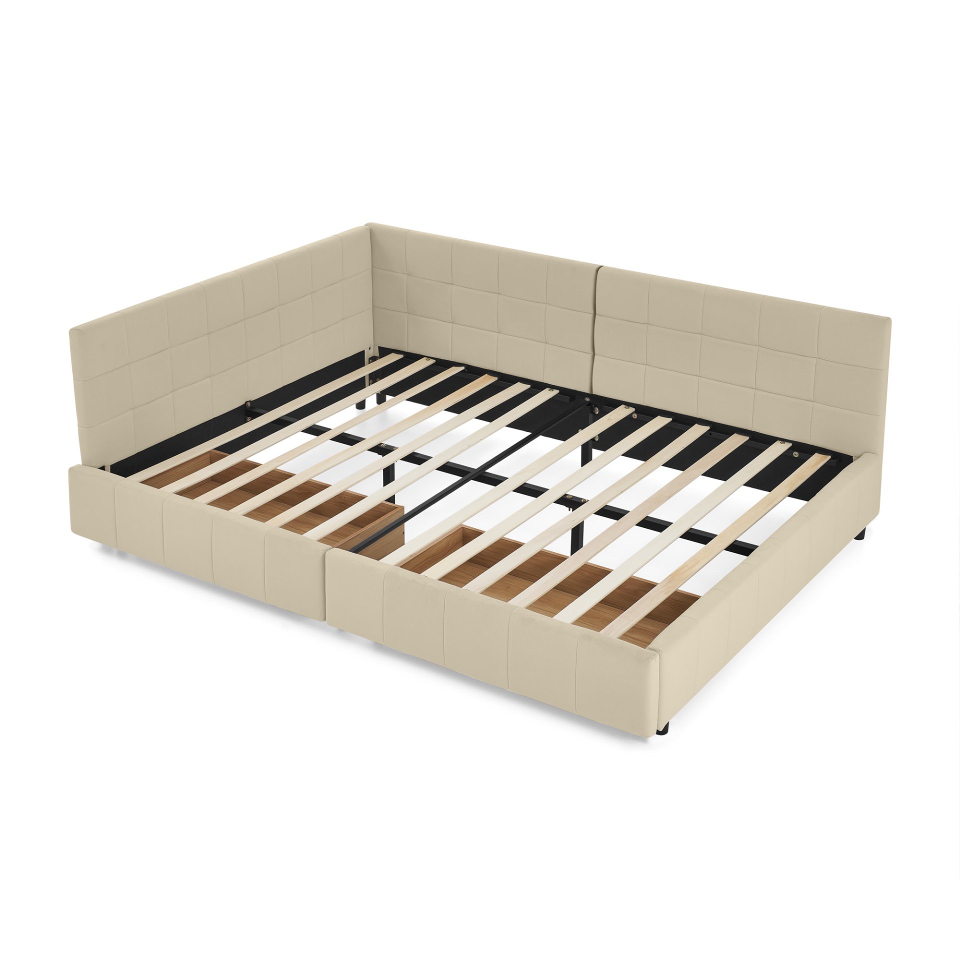 Mid Century Full Size Storage Upholstered Tufted Bed Frame With Backrest And Armrests Velvet - Beige - Image 16