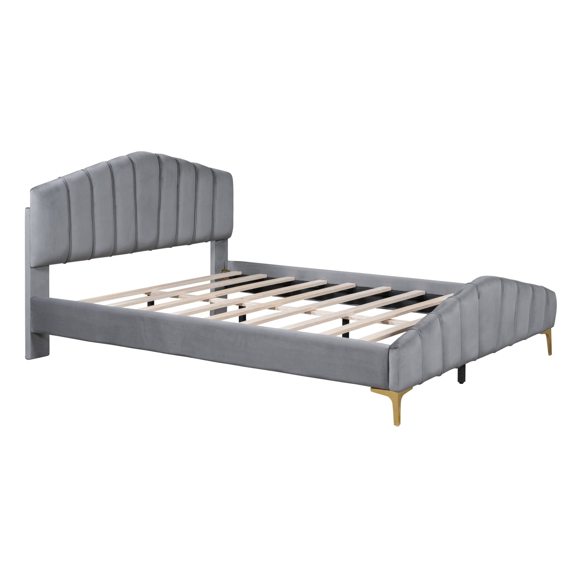 Queen Size Platform Bed With Thick, Stylish Stripe Decorated Bedboard And Elegant Leg - Gray - Image 4