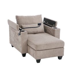 Convertible Chaise Lounge Sofa Chair With USB Ports, Cup Holders, Phone Holder, Storage - Brown