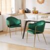 Modern Upholstered Dining Chair With Gold Metal Frame - Emerald / Gold - Image 2