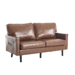 Mid Century Modern Loveseat Sofa With USB, 2 Seater Couch, Removable Pillow Covers - Brown