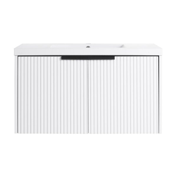 Contemporary Wall Mounted Bathroom Vanity With Resin Sink & Soft Close Doors - White