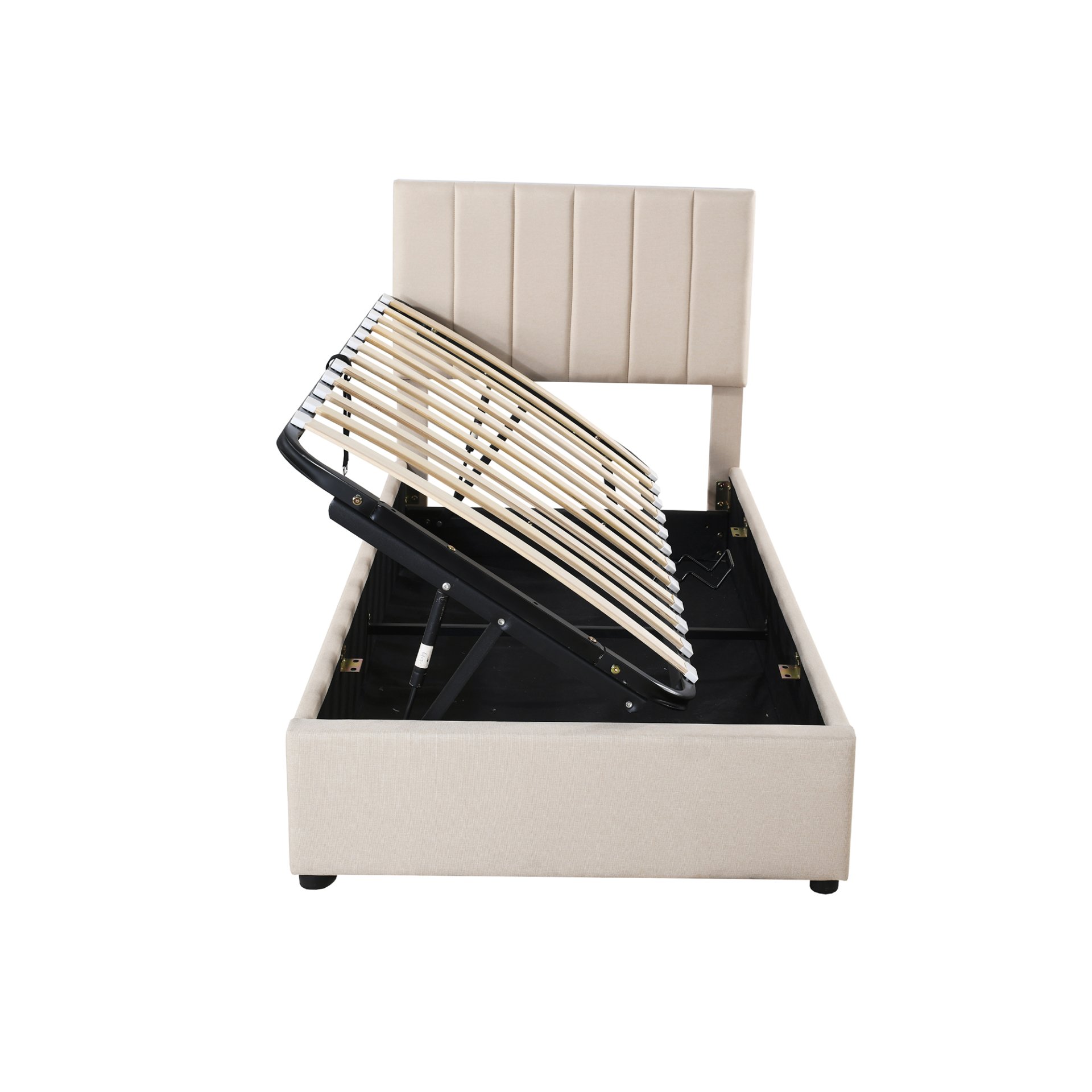 Twin Size Upholstered Platform Bed With A Hydraulic Storage System - Beige - Image 7