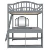 Full Loft Bed With U Shaped Desk, Storage Compartments And Tri Fold Mirror - Gray - Image 8