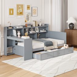Twin Size Daybed With 3 Drawers USB Ports And Desk - Gray
