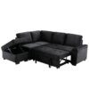 Sleeper Sectional Sofa, L-Shape Corner Couch Sofa Bed With Storage Ottoman & Hidden Arm Storage & USB Charge For Living Room Apartment - Black - Image 12