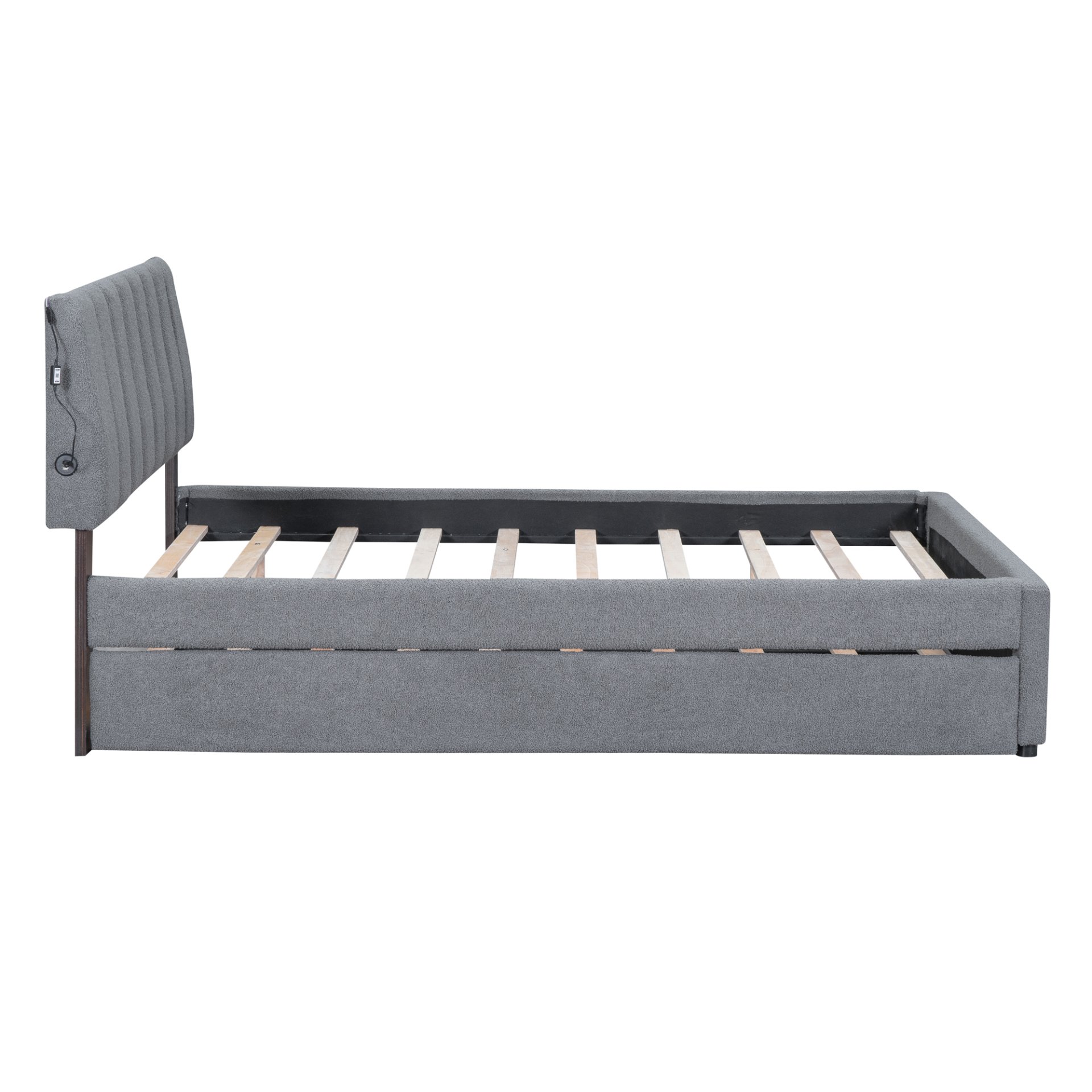 Full Size Upholstered Platform Bed With Twin Size Trundle - Gray - Image 5