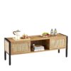Rattan TV Cabinet With Variable Color Light Strip, Double Sliding Doors For Storage, Adjustable Shelf, Metal Legs, TV Console For Living Room - Natural - Image 6