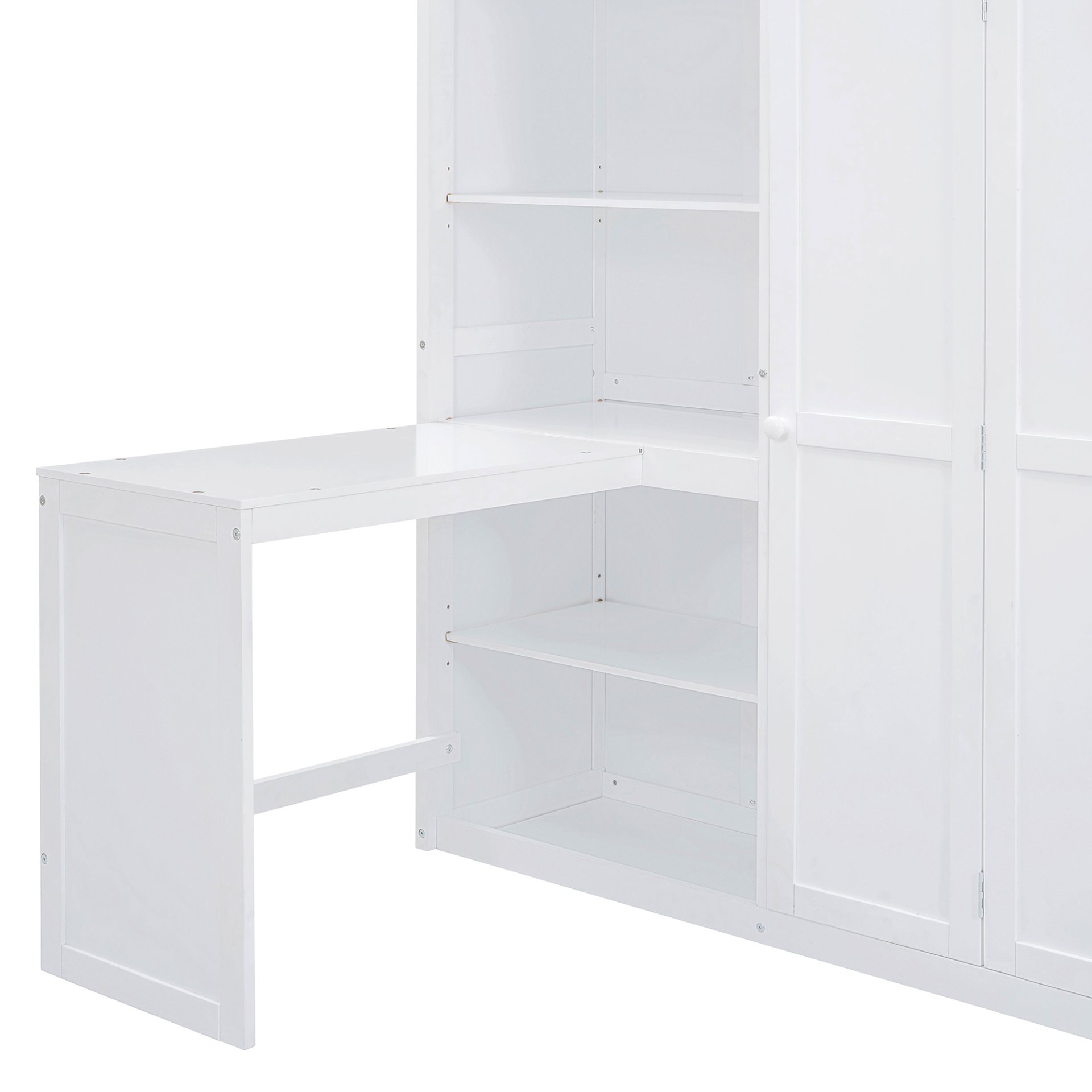Full Size Loft Bed With Wardrobe, Desk And Shelves - White - Image 14