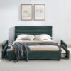 Modern Queen Size Cushioned Bed Frame With Headboard And Drawers And Velvet - Blue / Green - Image 5