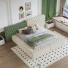 King Modern Upholstered Platform Bed With Storage Space, Sturdy And Stable Solid Wood Frame, Polyester Fabric, Easy To Assemble - Beige - Image 2